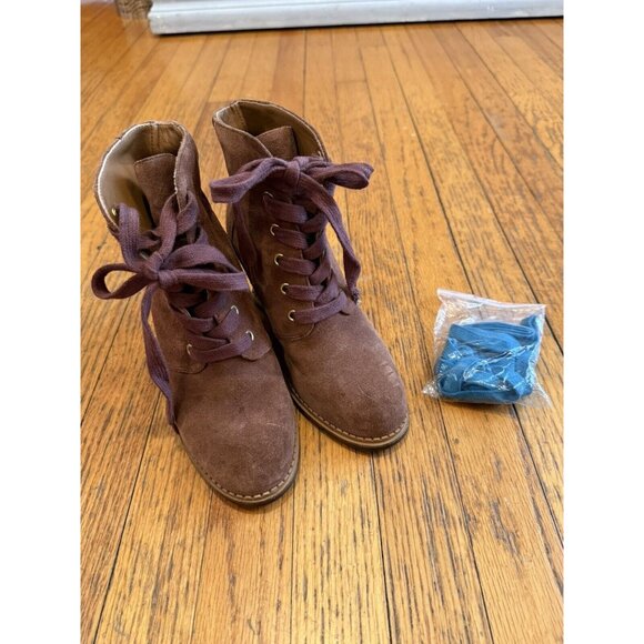 Kate Spade New York Saundra Honey Brown Suede Lace Up Wedge Ankle Boot Size 7.5 - Picture 2 of 10